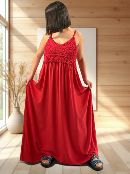 MYKONOS - ROBE ROUGE HAUT EN CROCHET JUSQU'A LA TAILLE 52