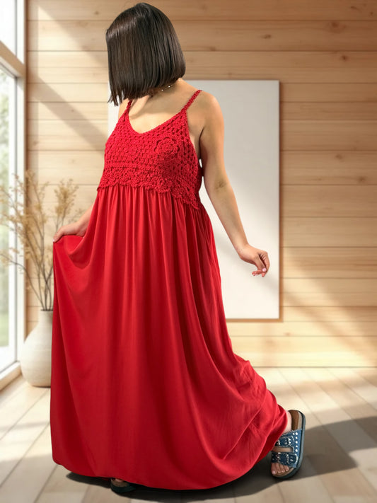 MYKONOS - ROBE ROUGE HAUT EN CROCHET JUSQU'A LA TAILLE 52