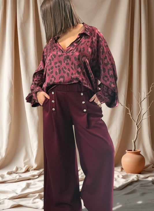 COCO - PANTALON BORDEAUX AVEC BOUTONS TAILLE 46 A 50/52