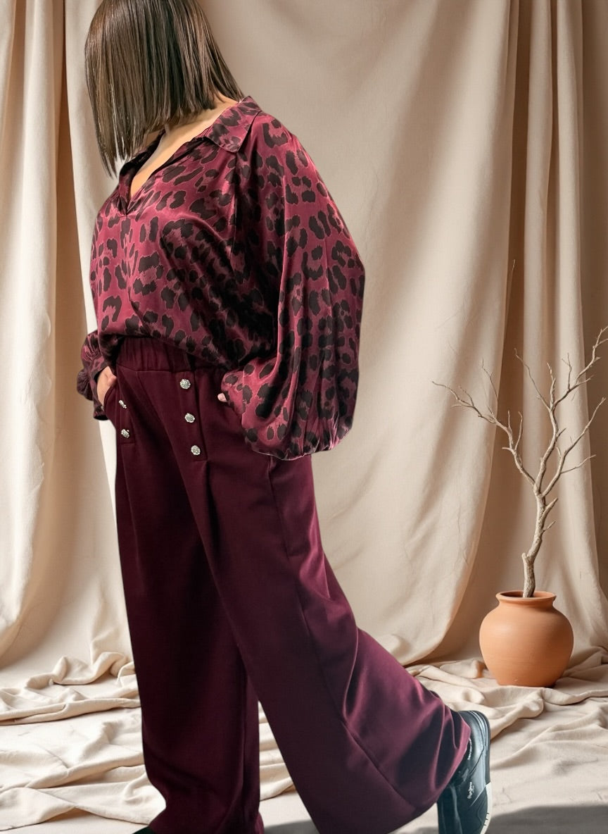 COCO - PANTALON BORDEAUX AVEC BOUTONS TAILLE 46 A 50/52
