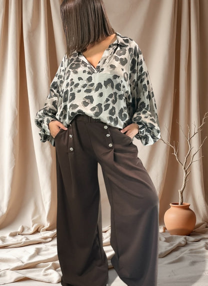 COCO - PANTALON MARRON AVEC BOUTONS TAILLE 46 A 50/52