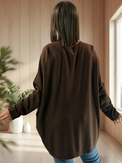 EVITA - PULL MARRON EN MAILLE AVEC COEUR LEOPARD JUSQU'A LA TAILLE 54
