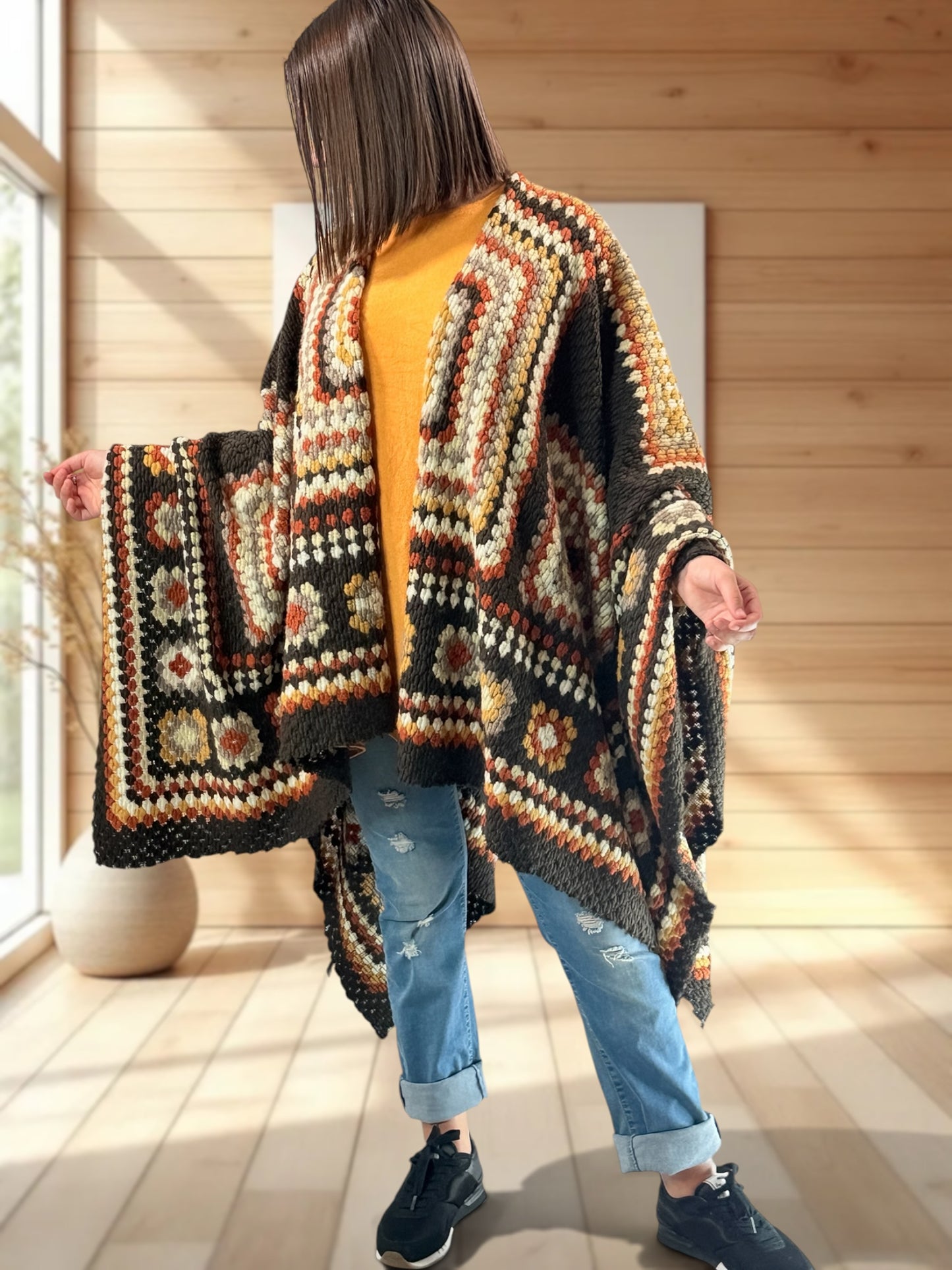 YOCO - CAPE PONCHO EN LAINE BOUILLIE MULTICOLORE