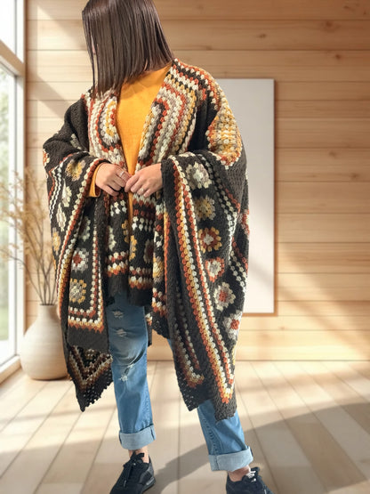 YOCO - CAPE PONCHO EN LAINE BOUILLIE MULTICOLORE