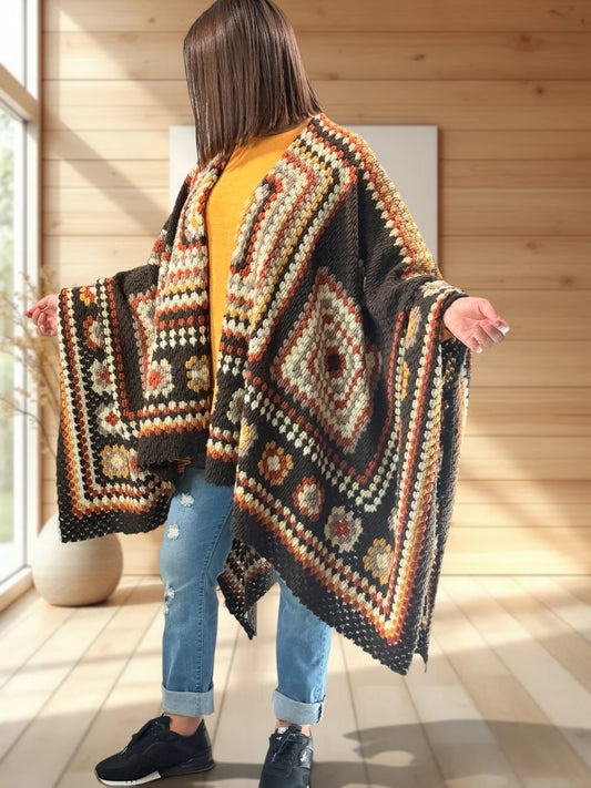 YOCO - CAPE PONCHO EN LAINE BOUILLIE MULTICOLORE