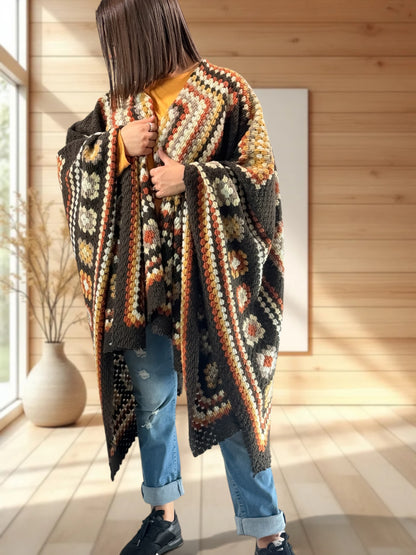 YOCO - CAPE PONCHO EN LAINE BOUILLIE MULTICOLORE