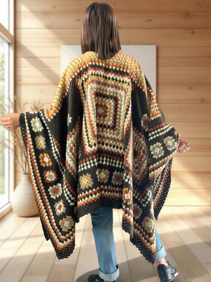 YOCO - CAPE PONCHO EN LAINE BOUILLIE MULTICOLORE