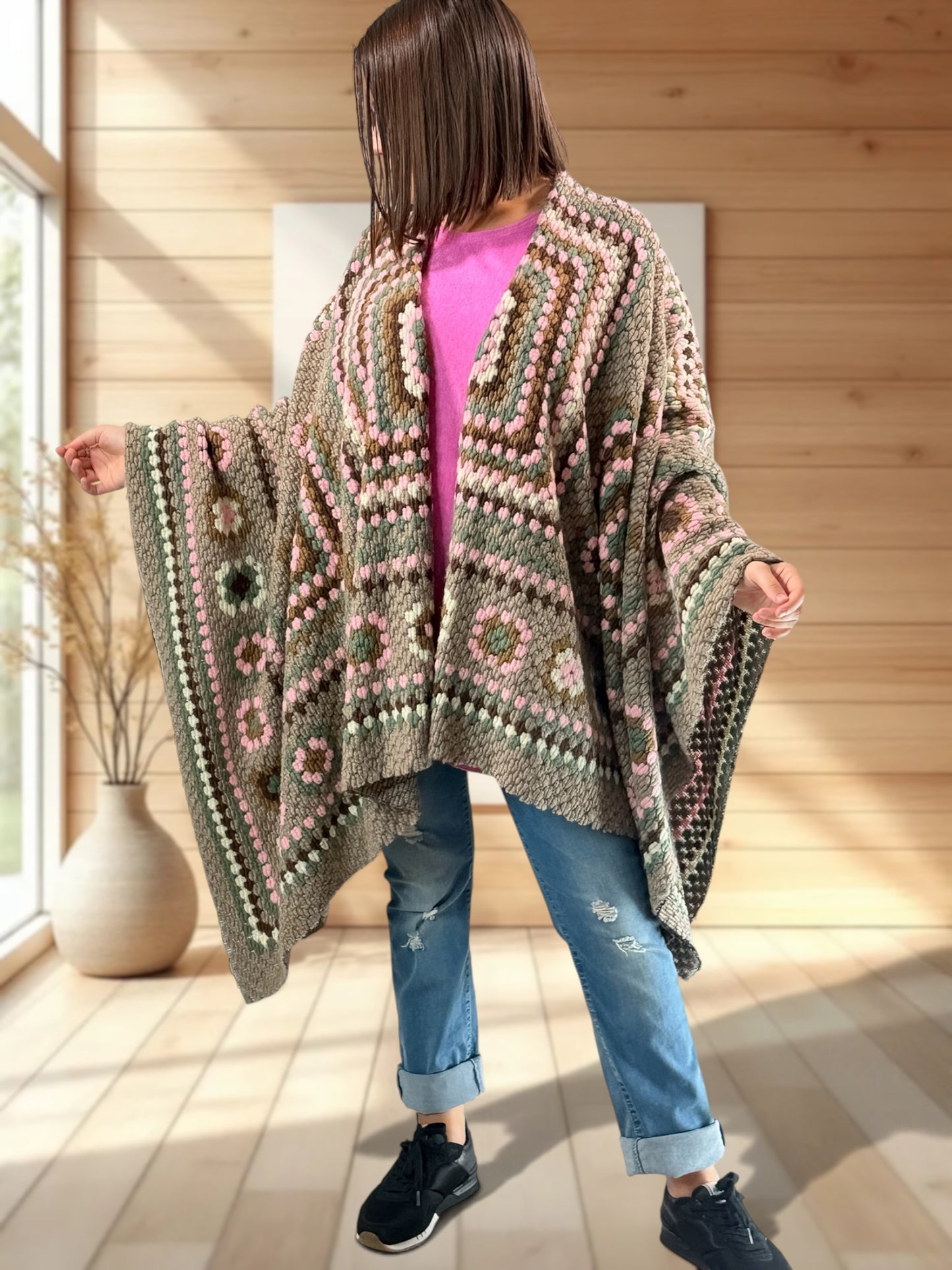 YOCO - CAPE PONCHO EN LAINE BOUILLIE MULTICOLORE