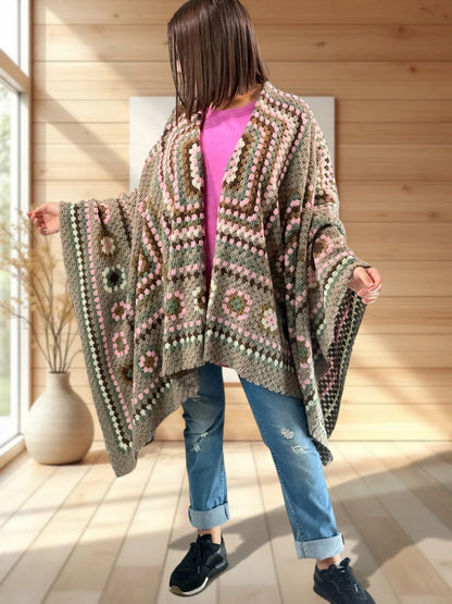 YOCO - CAPE PONCHO EN LAINE BOUILLIE MULTICOLORE