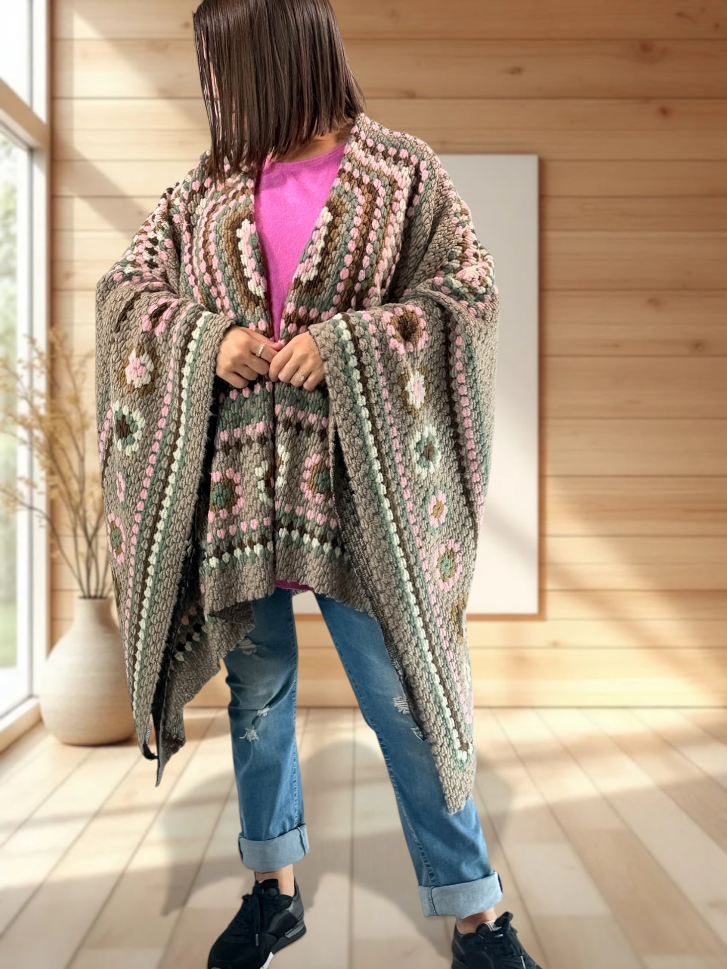 YOCO - CAPE PONCHO EN LAINE BOUILLIE MULTICOLORE