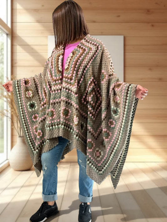 YOCO - CAPE PONCHO EN LAINE BOUILLIE MULTICOLORE