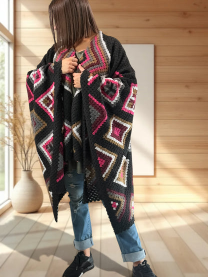 YOCO - CAPE PONCHO EN LAINE BOUILLIE MULTICOLORE
