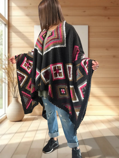 YOCO - CAPE PONCHO EN LAINE BOUILLIE MULTICOLORE