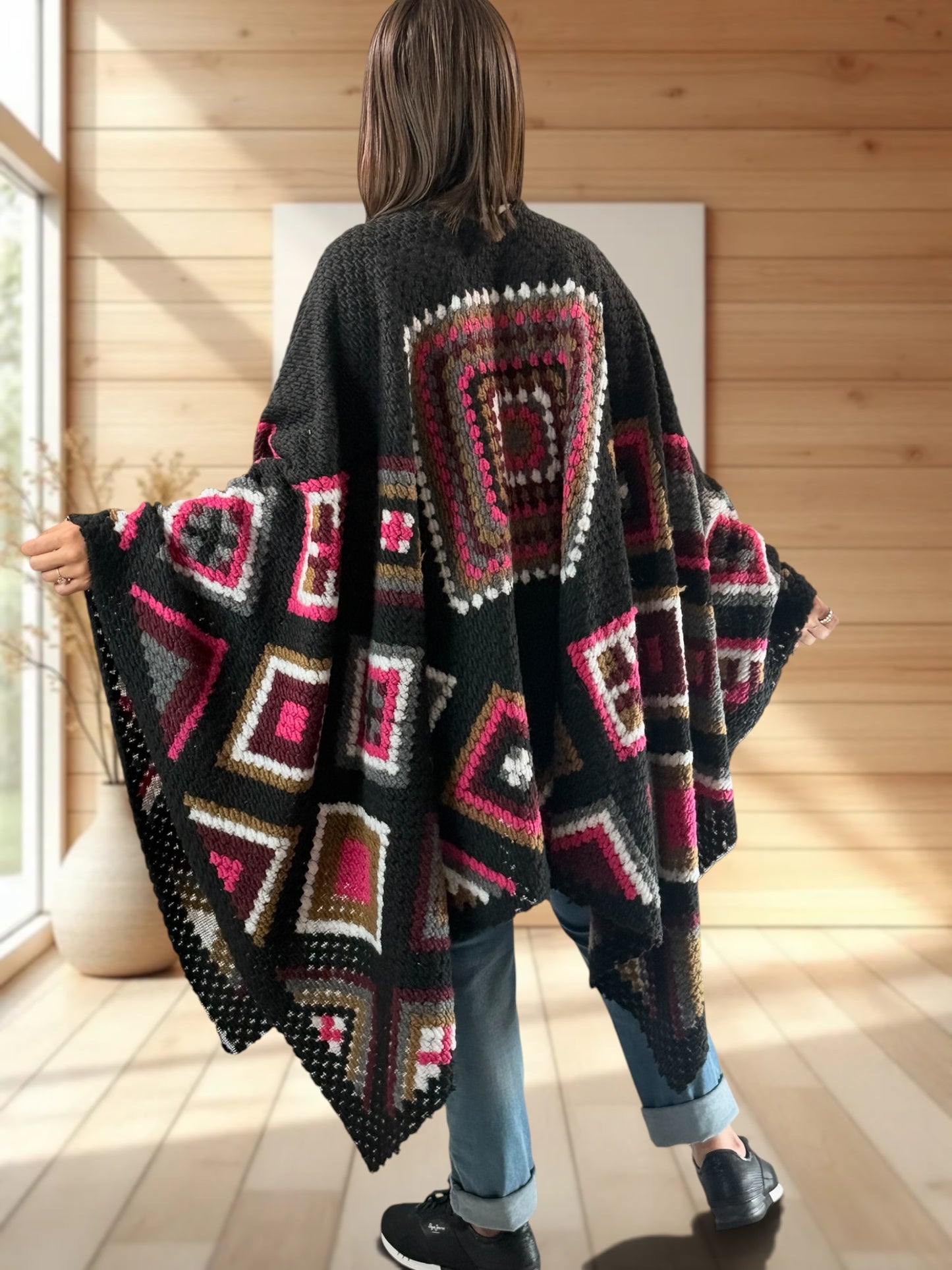 YOCO - CAPE PONCHO EN LAINE BOUILLIE MULTICOLORE