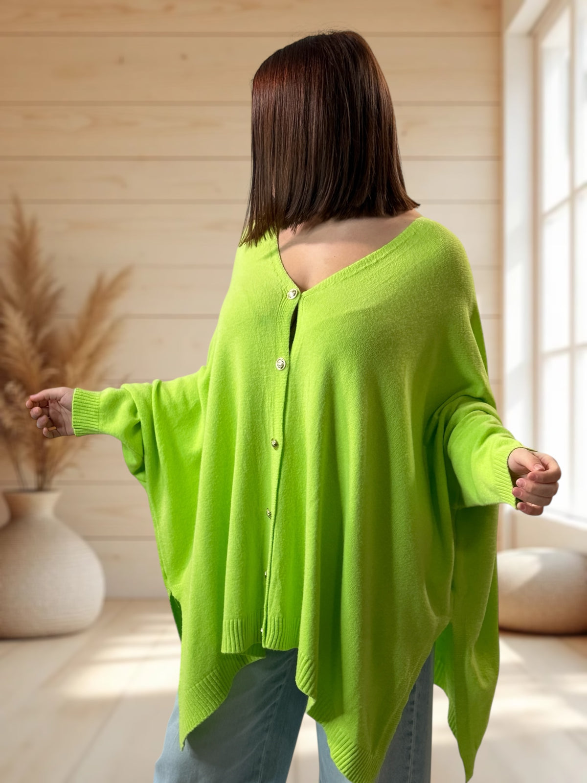 MATHILDE - GILET OVERSIZE VERT JUSQU'A LA TAILLE 56/58