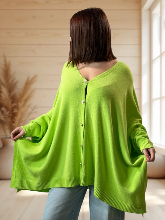 MATHILDE - GILET OVERSIZE VERT JUSQU'A LA TAILLE 56/58