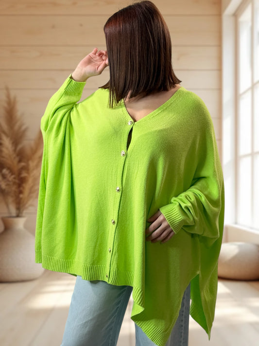 MATHILDE - GILET OVERSIZE VERT JUSQU'A LA TAILLE 56/58