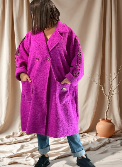 CLARICE - MANTEAU CYCLAMEN A BOUCLETTE JUSQU'A LA TAILLE 48/50 A 56