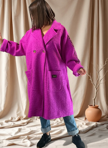 CLARICE - MANTEAU CYCLAMEN A BOUCLETTE JUSQU'A LA TAILLE 48/50 A 56
