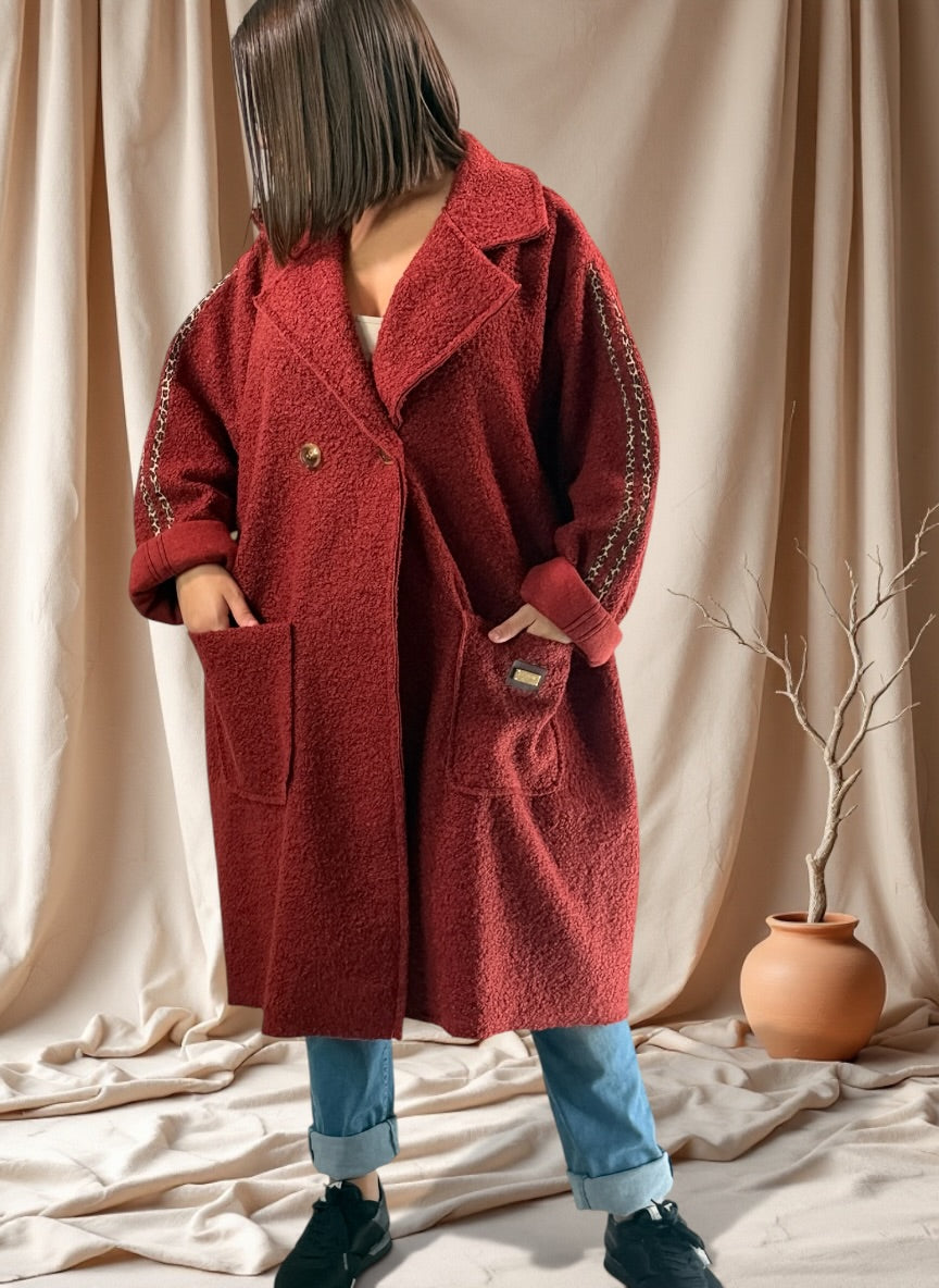 CLARICE - MANTEAU TERRACOTTA A BOUCLETTE JUSQU'A LA TAILLE 48/50 A 56