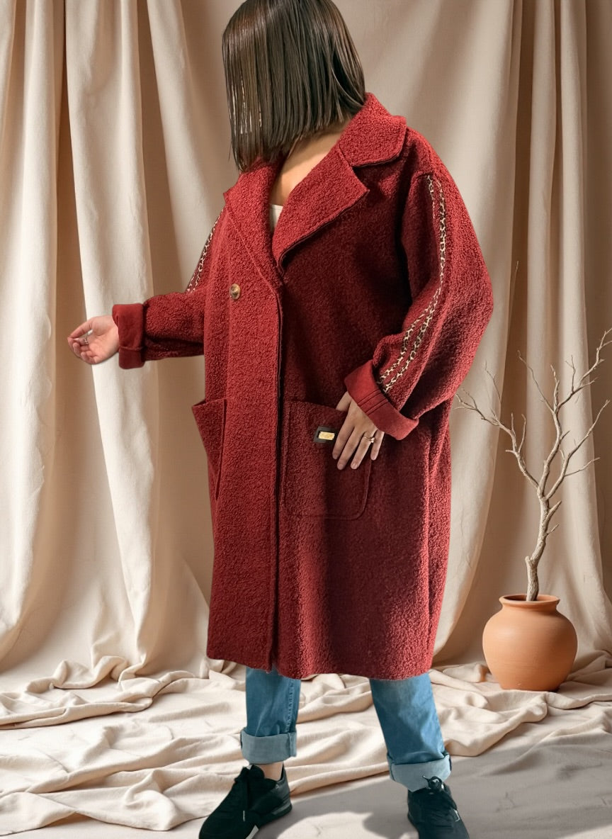 CLARICE - MANTEAU TERRACOTTA A BOUCLETTE JUSQU'A LA TAILLE 48/50 A 56