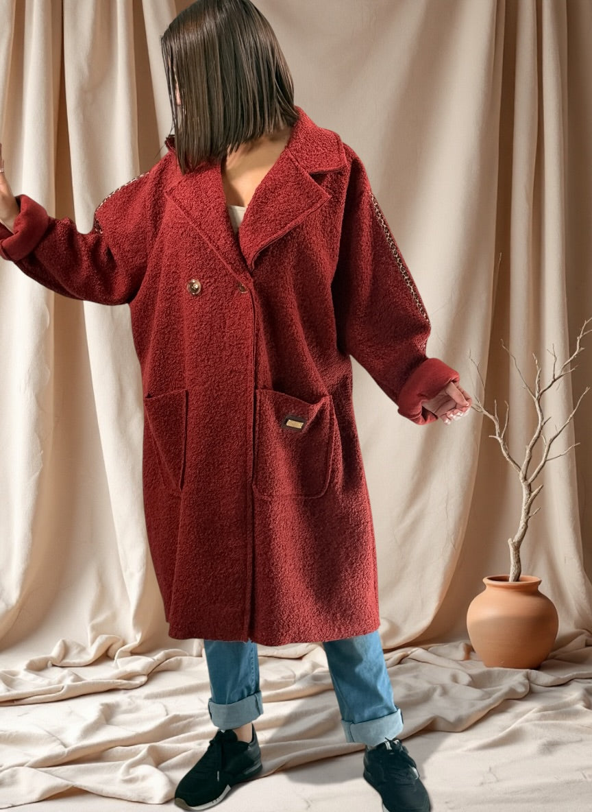CLARICE - MANTEAU TERRACOTTA A BOUCLETTE JUSQU'A LA TAILLE 48/50 A 56