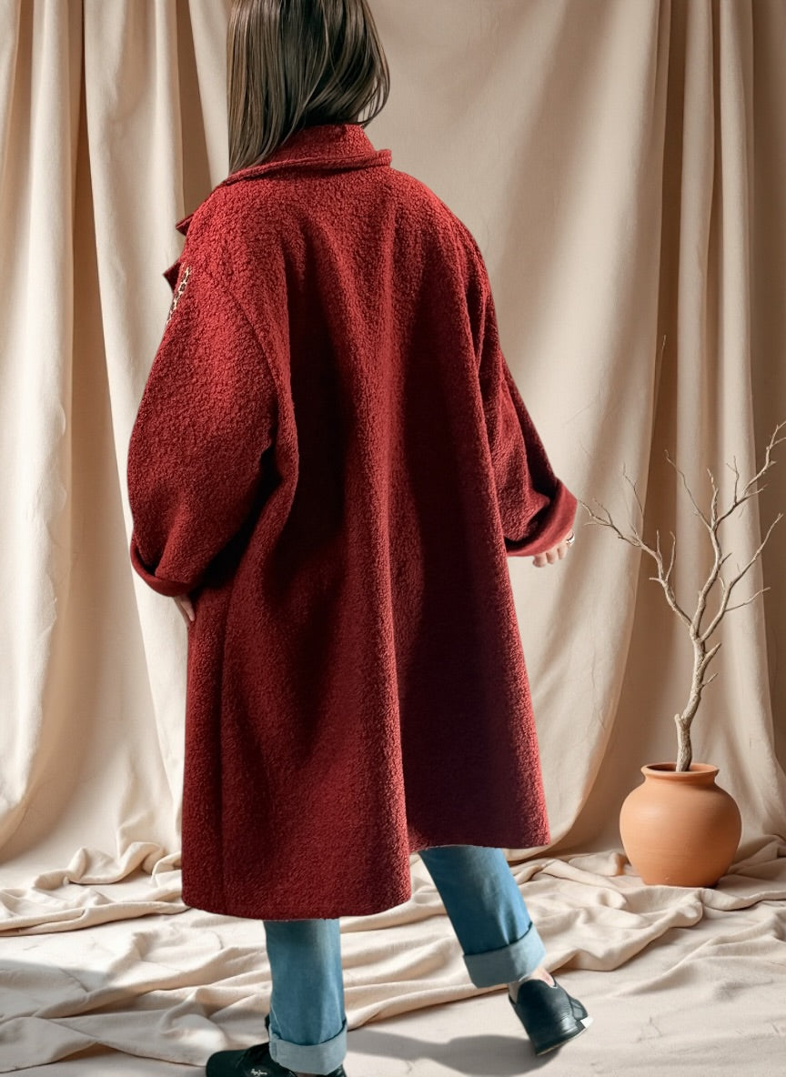 CLARICE - MANTEAU TERRACOTTA A BOUCLETTE JUSQU'A LA TAILLE 48/50 A 56
