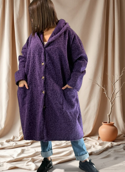 ANGELO - MANTEAU VIOLET A CAPUCHE JUSQU'A LA TAILLE 48/50 A 56