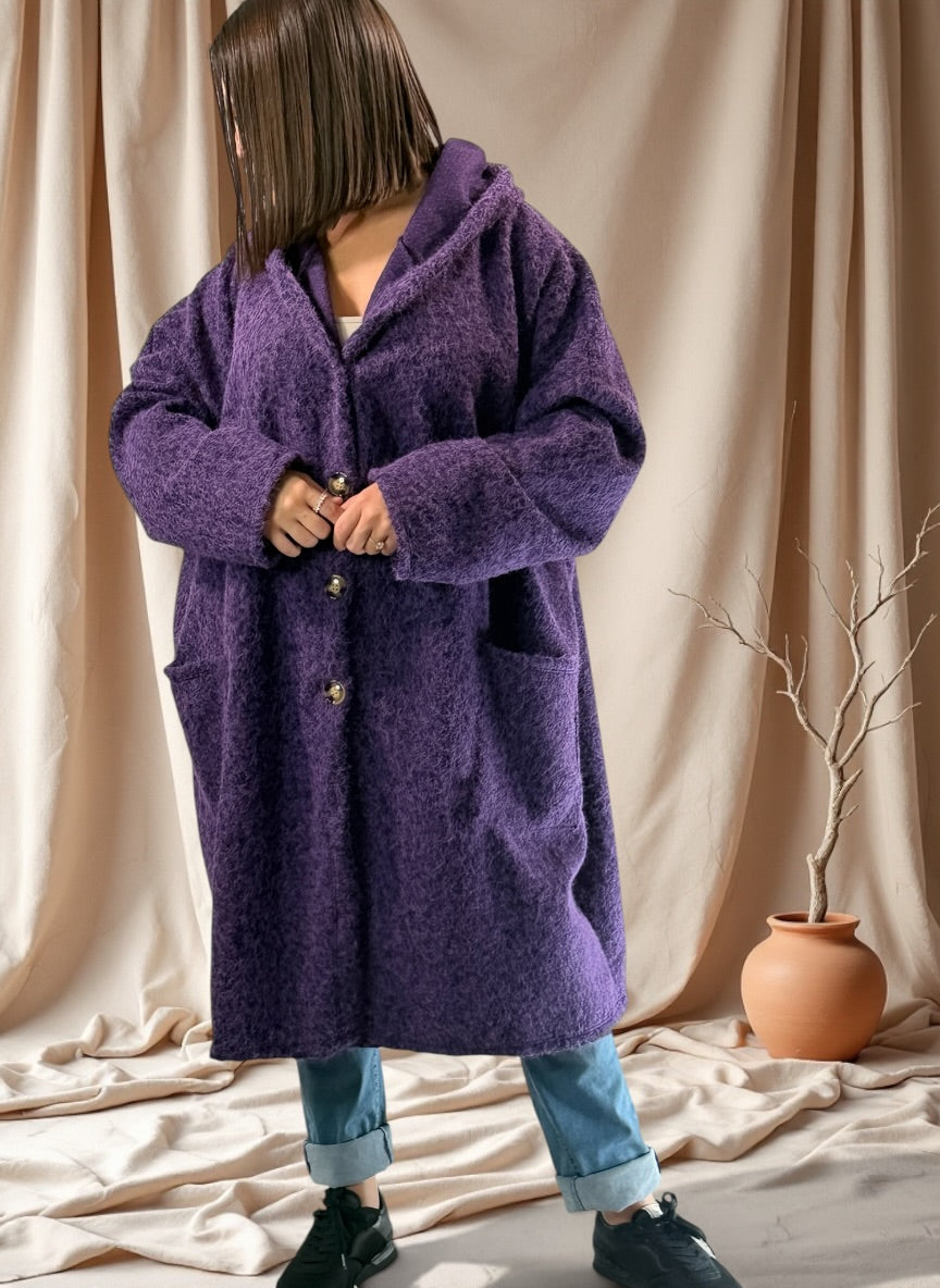 ANGELO - MANTEAU VIOLET A CAPUCHE JUSQU'A LA TAILLE 48/50 A 56