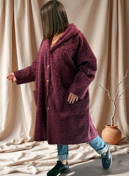 ANGELO - MANTEAU BORDEAUX A CAPUCHE JUSQU'A LA TAILLE 48/50 A 56