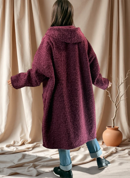 ANGELO - MANTEAU BORDEAUX A CAPUCHE JUSQU'A LA TAILLE 48/50 A 56