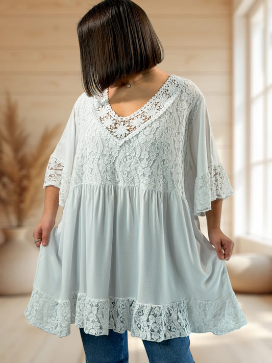 MARTINA  - TUNIQUE EN DENTELLE BLANCHE JUSQU'A LA TAILLE 54