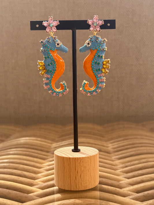 HIPPOCAMPE - BOUCLES D'OREILLES AVEC STRASS