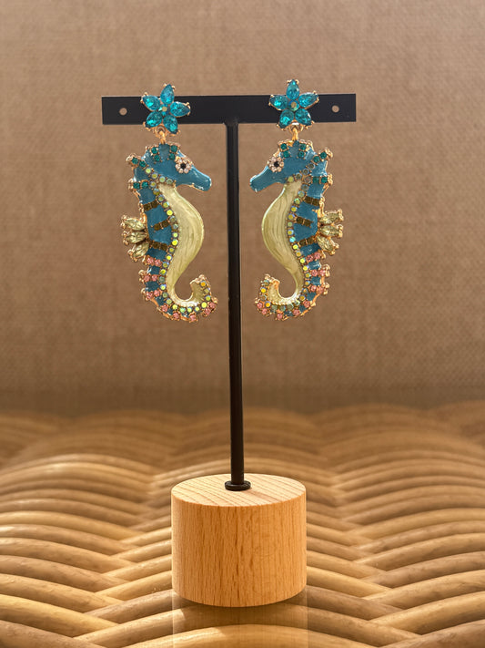 HIPPOCAMPE - BOUCLES D'OREILLES AVEC STRASS