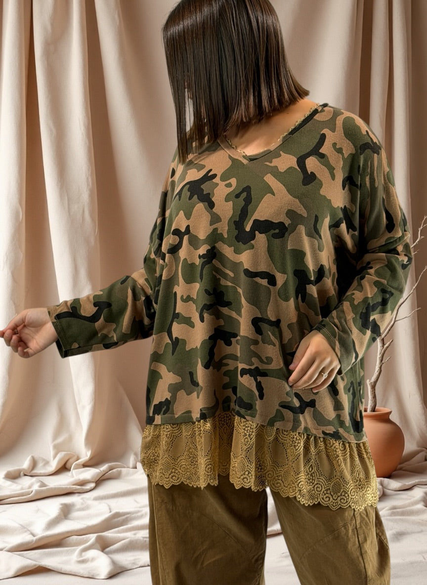 CARACAS - PULL EN MAILLE CAMOUFLAGE CAMEL JUSQU'A LA TAILLE 54