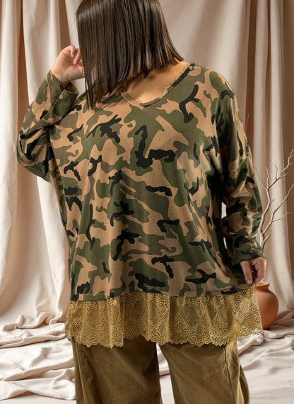 CARACAS - PULL EN MAILLE CAMOUFLAGE CAMEL JUSQU'A LA TAILLE 54