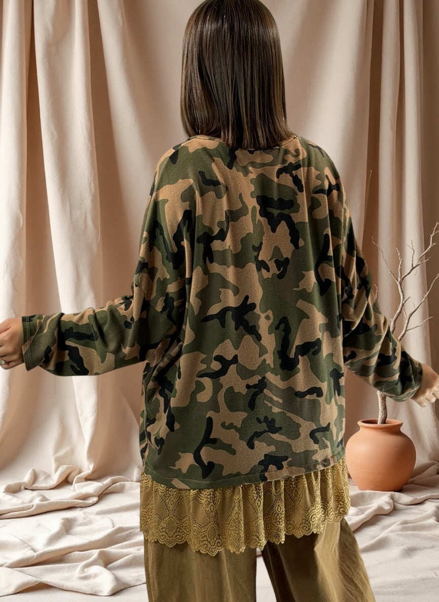 CARACAS - PULL EN MAILLE CAMOUFLAGE CAMEL JUSQU'A LA TAILLE 54