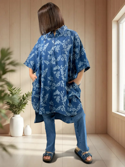 ARIANE - TUNIQUE OVERSIZE MOTIF FLEUR JUSQU'A LA TAILLE 58