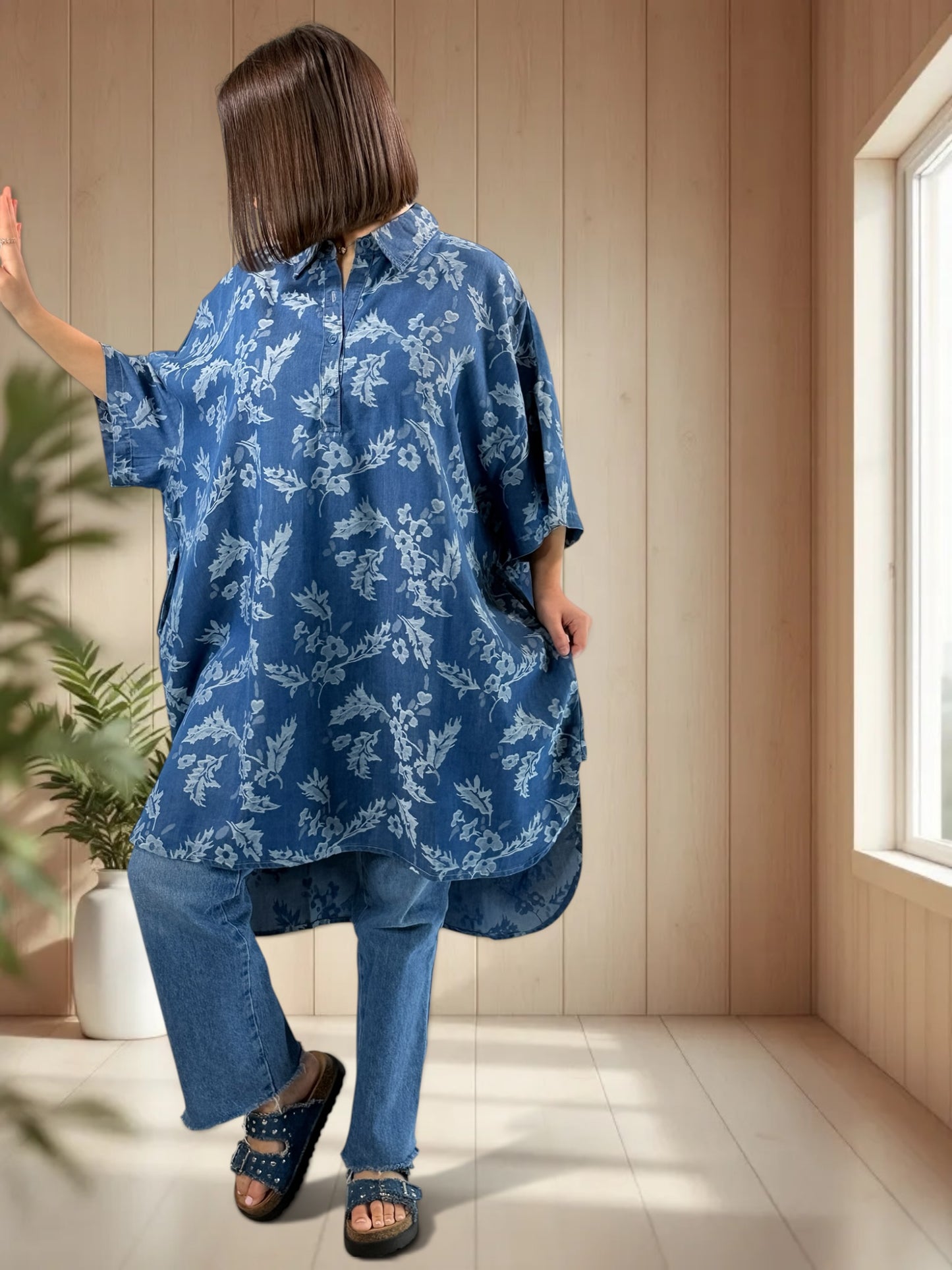 ARIANE - TUNIQUE OVERSIZE MOTIF FLEUR JUSQU'A LA TAILLE 58