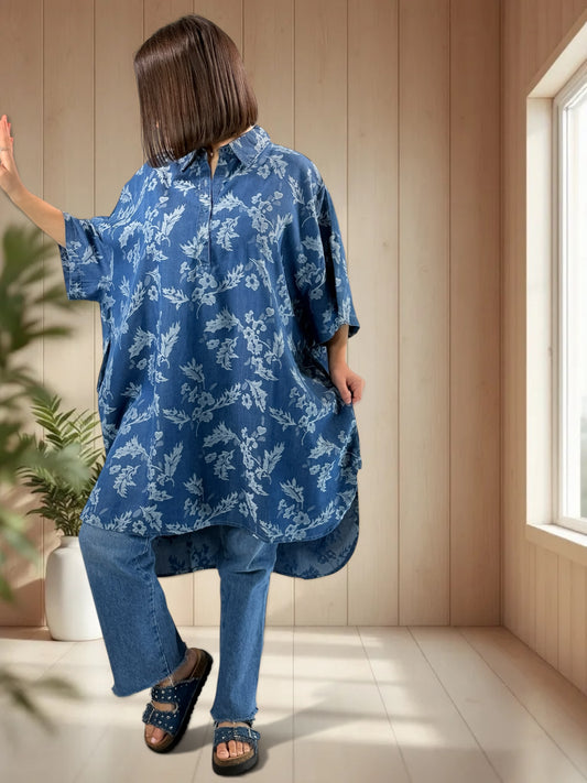 ARIANE - TUNIQUE OVERSIZE MOTIF FLEUR JUSQU'A LA TAILLE 58