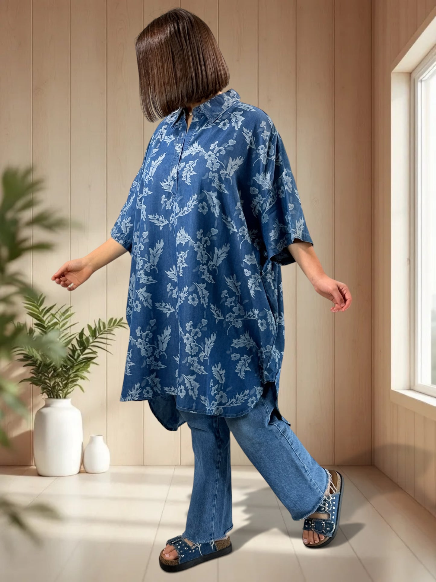 ARIANE - TUNIQUE OVERSIZE MOTIF FLEUR JUSQU'A LA TAILLE 58