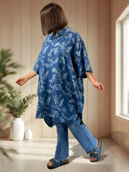 ARIANE - TUNIQUE OVERSIZE MOTIF FLEUR JUSQU'A LA TAILLE 58