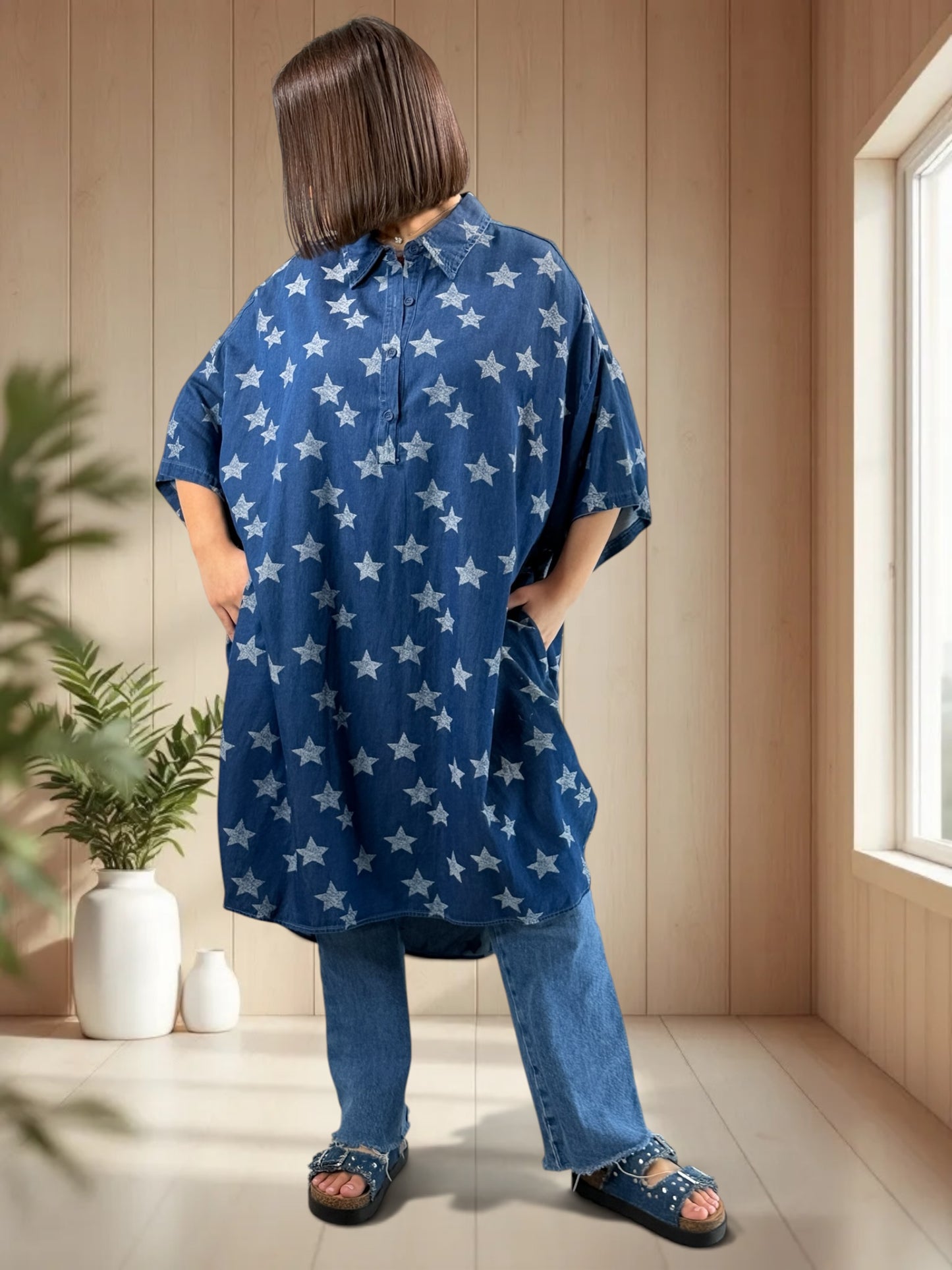 ARIANE - TUNIQUE OVERSIZE MOTIF ETOILE JUSQU'A LA TAILLE 58