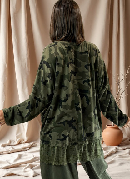 CARACAS - PULL EN MAILLE CAMOUFLAGE KAKI JUSQU'A LA TAILLE 54
