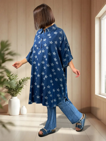 ARIANE - TUNIQUE OVERSIZE MOTIF ETOILE JUSQU'A LA TAILLE 58