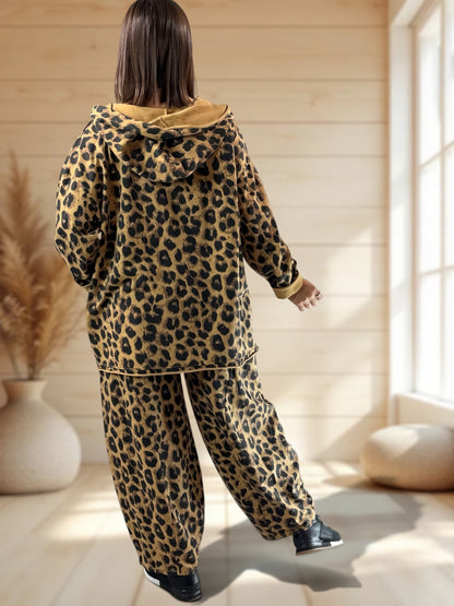 DAMIEN - SWEAT A CAPUCHE LEOPARD CAMEL JUSQU'A LA TAILLE 56