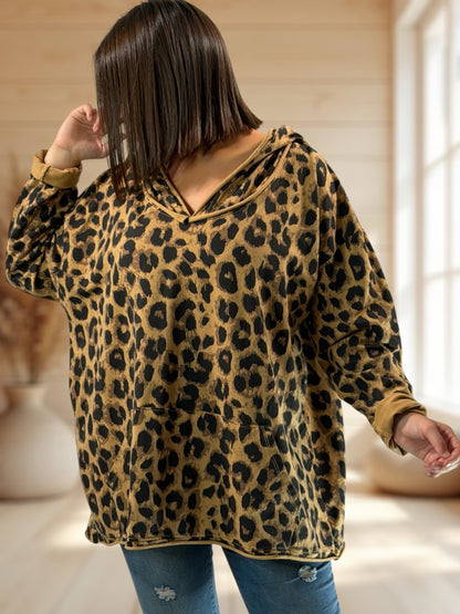 DAMIEN - SWEAT A CAPUCHE LEOPARD CAMEL JUSQU'A LA TAILLE 56