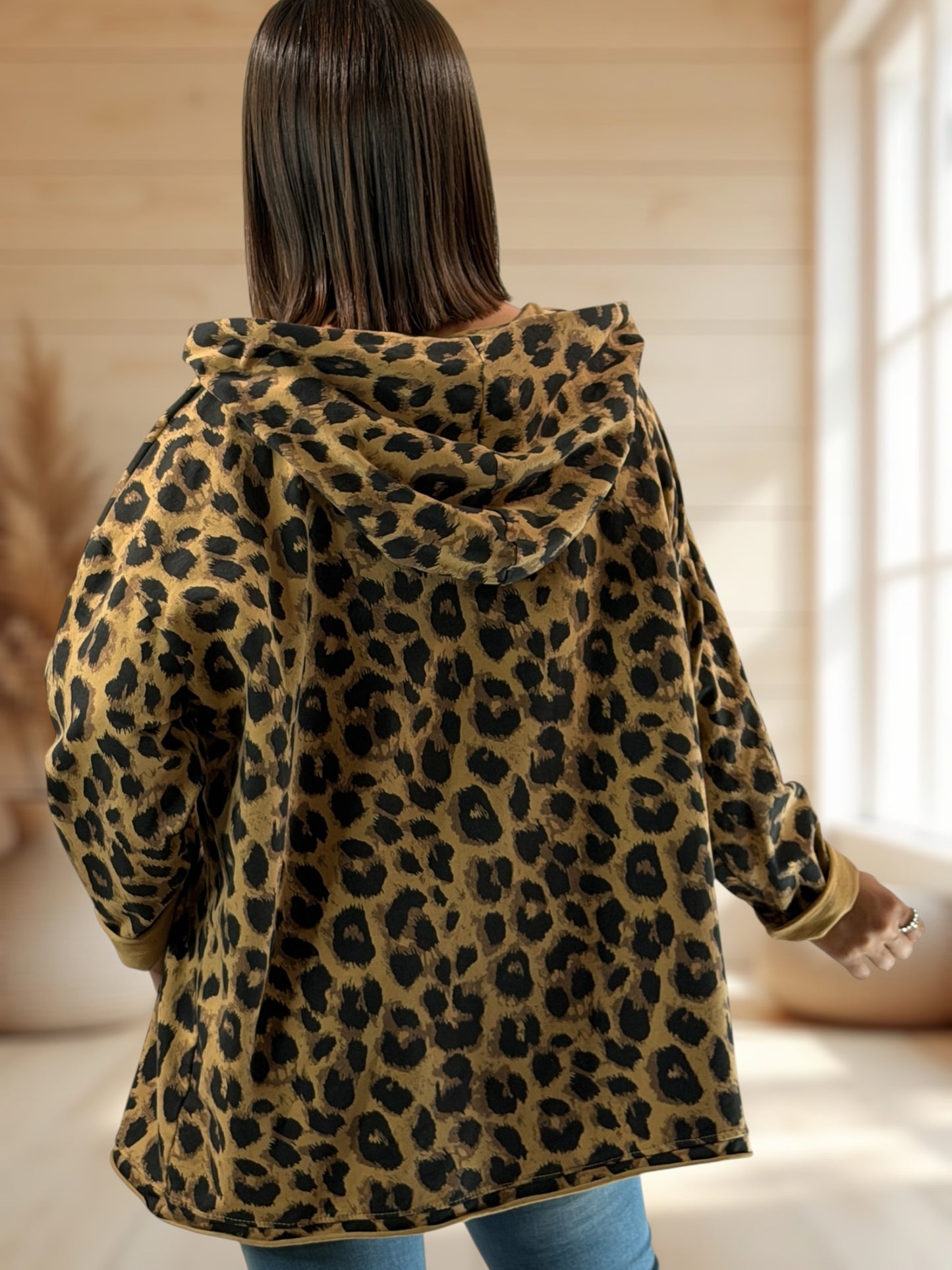 DAMIEN - SWEAT A CAPUCHE LEOPARD CAMEL JUSQU'A LA TAILLE 56
