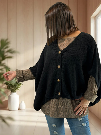 MADISON - GILET OVERSIZE NOIR JUSQU'A LA TAILLE 56