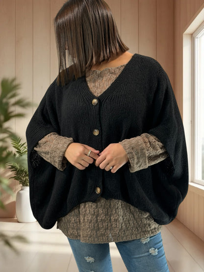 MADISON - GILET OVERSIZE NOIR JUSQU'A LA TAILLE 56